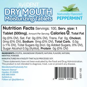 Nature's Stance XyliDENT Xylitol Tablets, Dry Mouth Relief, Peppermint, 100 Count