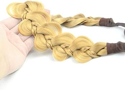 DIGUAN Kinky Gourd Synthetic Hair Braided Headband Classic Chunky Wide Plaited Braids Elastic Stretch Hairpiece Women Girl Beauty accessory Mia, 60g (8-Honey Blonde)