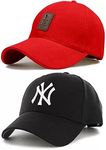 SELLORIA Brand Soft Cotton Adjustable Unisex Cap for Men and Women Freesize Baseball Caps (Pack of 2) (Black, RED)