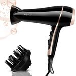 Aigostar Professional Ionic Hair Dryer 2400W, Negative Ion Hairdryer with Diffuser and Concentrator, 3 Heating 2 Speed Settings, Cool Shot Button, Fast Drying Blow Dryer - Lora 32YWY