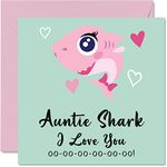 Birthday Cards for Auntie - Auntie Shark - Aunty Birthday Card from Niece or Nephew, Happy Birthday Aunt Auntie from Toddler Baby Card Gift, 145mm x 145mm Seasonal Aunty Funny Greeting Cards Gifts