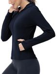 donhobo Women's Running Jackets Slim Fit Tops,Women's Activewear Gym Jacket Hoodie Tops,Long Sleeve Tops with Thumb Holes Navy M