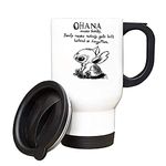 Ohana Means Family Stitch Silver/White Insulated Birthday Gift Travel Tea/Coffee Mug. (White)