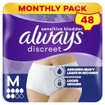Always Discreet Incontinence Pants, Medium, Disposable Underwear, UK Size 8-14, White, Absorbency 6, 48 Underwear, Knickers (12 x 4 Packs), Bladder Leak Protection, Maternity Postpartum