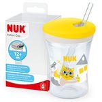 NUK Action Cup Toddler Cup | 12+ Months | Twist Close Soft Drinking Straw | Leak-Proof | BPA-Free | 230ml | Yellow Cat