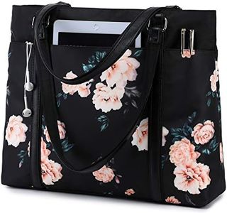 Laptop Tote Bag Womens Work Bags Purse Floral Teacher Handbag Shoulder Bag fit 15.6 in Laptop (Black - Peony Floral)