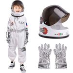 Astronaut Costume for Kids Space Pretend Role Play Dress Up with Helmet Halloween Costume for Boys Girls 3-7 Years Old White