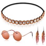 Weewooday 4 Pcs Hippie Costume Set Bohemian Party Dressing Accessories Includes Glasses Headband Dangle Earrings for 60s 70s (Bronze Style)