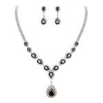 BriLove Wedding Jewelry Bridal Necklace Earrings Set for Women CZ Crystal Teardrop Infinity Y-Necklace Dangle Earrings Set Black Silver-Tone