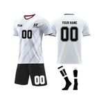 Personalised Football Shirts Kit Mens Girls with Name Number Team Logo Custom Football Jersey for Boys Training Suit White