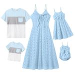 IFFEI Family Matching Outfits Mommy and Me Dresses V-Neck Summer Casual Dresses Sky Blue Adult Tshirt XL