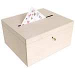 Creative Deco Lockable Wooden Wedding Card Box | 29x25x15cm Unpainted Plain Storage Box with Lid | Wood Keepsake Memory Trinket Chest for Post | for Easter Gift Birthdays Arts & Crafts