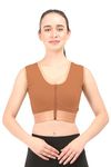 Post Surgical Medical Compression Bra || HIGH Compression || Cotton Fabric || Sports Bra || Breast Augmentation Bra || Surgical Recovery Supporter || (Large, Brown)