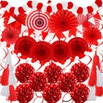 ZERODECO Party Decorations, 41 Pcs Red Papar Fans Pompoms Garlands String Tissue Paper Tassel for Graduation Congrats Grad New Years Spring Festival Wedding Birthday Party