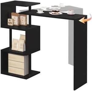 WOLTU BT27sz Tavolo da Bar Alto con Mensole Bancone da Casa in Metallo e Legno Nero