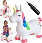 FUN LITTLE TOYS Bouncy Horse Unicorn Toys - Inflatable Unicorn Toys for Girls, Bouncy Pals for Toddlers 3-6 - Animal Bouncer for Outdoor Toddler Toys