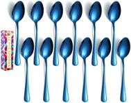 Blue Teaspoons Silverware, Set of 12 pcs Dinner Spoons, 6.8 inch Stainless Steel Flatware Cutlery, Home Kitchen Outdoor Utensils, Appartment Essential Tableware