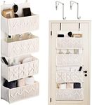 Autumnlife 4-Tier Over Door Storage Organiser Boho Decor Hanging Storage Organiser, Macrame Nursery Storage Organiser Wall Mount Back of Door Storage for Nursery, Bedroom, Bathroom - Ivory