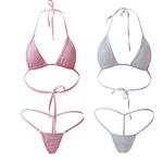 HNJZX Women Micro Bikini Two Pieces Swimwear Beachwear Size 6 8 10 Sexy Tiny String Bikini Sets (C)