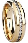 BESTTOHAVE Titanium Ring - 6mm Wide Simulated Diamonds Classic Gold gp Unisex Wedding Engagement Band Ring W