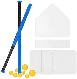 Hikeen 13 Pcs Baseball Bat Set Include 2 Plastic Baseball Bat 32 Inch & 6 Plastic Balls, 5 Throw Downs Base Indoor Outdoor for Baseball Softball Batting Practice Kids Youth Adult