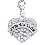 JewelleryJoy Gymnastics Heart Rhinestone Clip On Lobster Clasp Charm in Organza Gift Bag