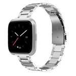 Wearlizer for Fitbit Versa 2 Strap/Versa/Versa Lite Strap, Stainless Steel Thin Replacement Straps Band for Fitbit Versa 2 Men Women Small Large - Silver