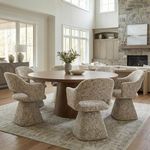 Hyfirm 360° Swivel Dining Chair with Arms Set of 6, Chenille Upholstered Barrel Accent Kitchen Chairs with Hollow High Back, Deskchair for Dining Room Bedroom Vanity, Khaki Pattern