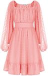 Girl Midi Dress Ruffle A Line Fall Dress Long Sleeve Swing Flowy Solid Light Pink 6Y