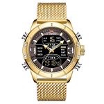 NAVIFORCE Digital Watch Men Waterproof Sports Watches Stainless Steel Military Quartz Clock Wristwatch, Gold, Digital,Quartz Movement