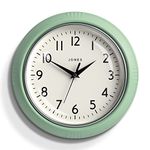 Jones Clocks® Ketchup wall clock | Retro round clock | 25cm | Neo mint green | Easy to read numbers | Perfect kitchen clock or office clock