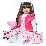 Pinky 24 inch 61cm Lovely Reborn Baby Girl Doll Reborn Toddler Realistic Looking Lifelike Baby Doll Vinyl Soft Silicone Babies Black Hair Xmas Gift