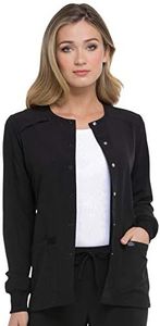 Dickies EDS Essentials Women Warm Up Scrubs Jacket Snap Front DK305, L, Black