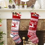 VDSOW Christmas Stockings Set of 2, 18 inch Knitted Christmas Stocking Personalised for Adults Kids, Large Xmas Stockings Hanging Gift Bag Socks Ornaments for Christmas Fireplace Tree Decorations