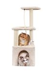 Cat Tree, 90cm Cat Scratching Post, Multi-Level Stable Cat Tower with Cat House, Cat Tree for Indoor Cats for Climbing Playing and Relaxation, Beige