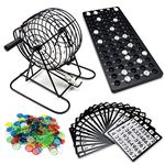 Bingo Game Set-Includes Metal Cage,150 Colorful Bingo Chips,75 Balls,18 Bingo Cards,Great for Family Party