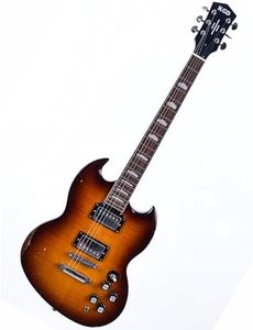 KGD Relic SG Sunburst Guitar,Mahogany Body and Neck,Rosewood Fingerboard,Bone Nut,6-String Relic Heavy Metal Guitar,Professional/Electric Guitars for Adults (Sunburst)