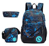 SellerFun Boy 20L Fashion School Bag Backpack with Florescent Mark 3 Sets/2 Sets(ColorF 3 Sets,20L)