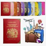 AlezyB - British Passport Holder, Portable Wallet Case Organiser Passport Wallet for Men, Women, PU Leather Cover for Travel, Business Cards, Credit Cards and Boarding Passes (Red)