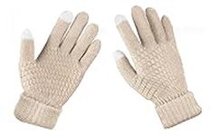 QGSIWEI Womens Winter Gloves, Warm Fleece Lined Winter Gloves, Touchscreen Gloves, Elastic Cuff Knit Wool Gloves for Women (Beige)