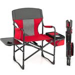 COSTWAY Folding Directors Chair, Oversized Camping Chairs with Side Table, Storage Pocket, Cooler Bag, Cup Holder & Convenient Strap, Support 180 KG/396 LBS, for Lawn Picnic Hiking Fishing (Red)