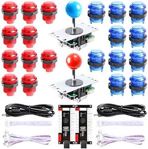 Hikig New Updated Version 2-Player LED Arcade DIY Kit - 2X Zero Delay LED USB Encoder + 2X Arcade Joystick + 20x LED Arcade Buttons for MAME, PC, Windows, Raspberry Pi, Arcade1Up (Red & Blue Kit)