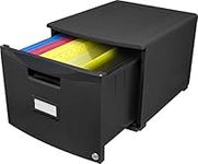 Storex Single Drawer Mini File Cabinet with Lock, Legal/Letter, 18.25 x 14.75 x 12.75-Inch, Black (STX61260B01C)