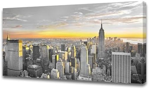 Muolunna BK06350 Wall Art Decor Canvas Print Picture Manhattan panoramic view 1 Panel Golden Sunset Building City Landscape Painting for Living Room Bedroom Office Home Decor Framed Ready to Hang