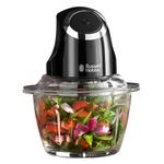 Russell Hobbs Desire Electric Fruit & Vegetable Mini Chopper, 1L glass bowl with 500ml food capacity & storage lid, Dishwasher safe parts, Stainless Steel blades, One touch operation, 200W, 24662