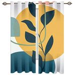 Mid Century Simple Leaf Grommet Curtains, Boho Abstract Blackout Curtains for Bedroom, Grommet Thermal Insulated Window Curtain for Living Room Patio - 84x108in