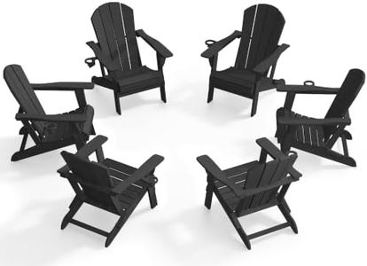 AreShark HDPE Folding Adirondack Chair with Cup Holder, Set of 6, Black