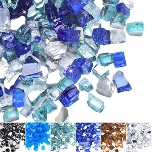 Calofulston Fire Pit Glass Mixed Blue, 1/2 Inch Fire Glass for Propane & Gas Fire Pit, Fireplace and Fire Table, Reflective Fireplace Rocks, 10lbs