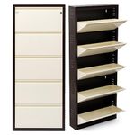 EQUAL 5 Door Mild Steel Shoe Rack for Home | Wall Mounted Metal Shoe Rack | 3 Year Warranty | Chappal Stand Organizer with Lock (15 x 65.5 x 159cm - White & Brown)