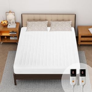 Texciting Heated Mattress Pad Queen Size-Dual Controllers Electric Mattress Pad with Deep Pocket,6 Heat Settings & 2-10 Auto Shut Off Electric Bed Warmer,ETL Certified,Machine Washable(White-Basic)